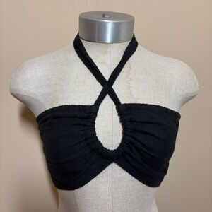 Free People Lookin’ So Cool Bralette Convertible Halter Crop Top Keyhole smocked